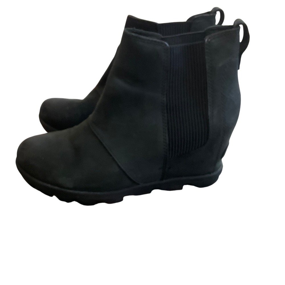 Sorel Joan of Arctic Wedge II Chelsea Boots Women 8.5 Black Waterproof Leather
